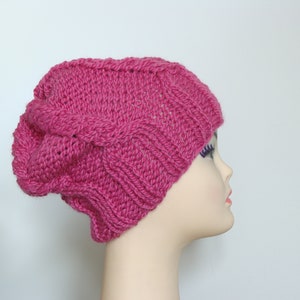 Chunky knit beanie hat, slouchy cable beanie for women, winter wool hat, knitted toque image 3