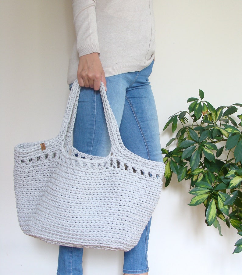 Large crochet beach bag, basket tote bag, big cotton rope bag with lining, custom boho cord bag Linen