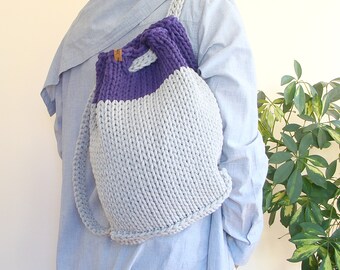 Knit Drawstring Backpack Cotton Rope Backpack Knitted Bucket