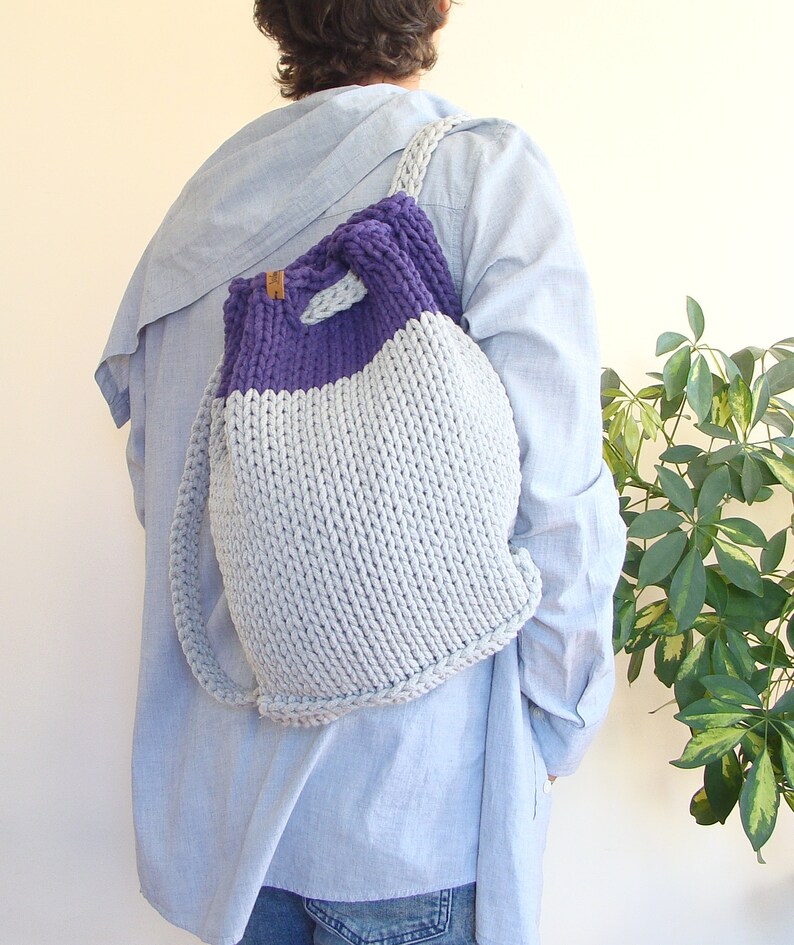 Knit Drawstring Backpack Cotton Rope Backpack Knitted Bucket Etsy