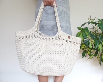 Large Crochet Beach Bag Basket Tote Bag 