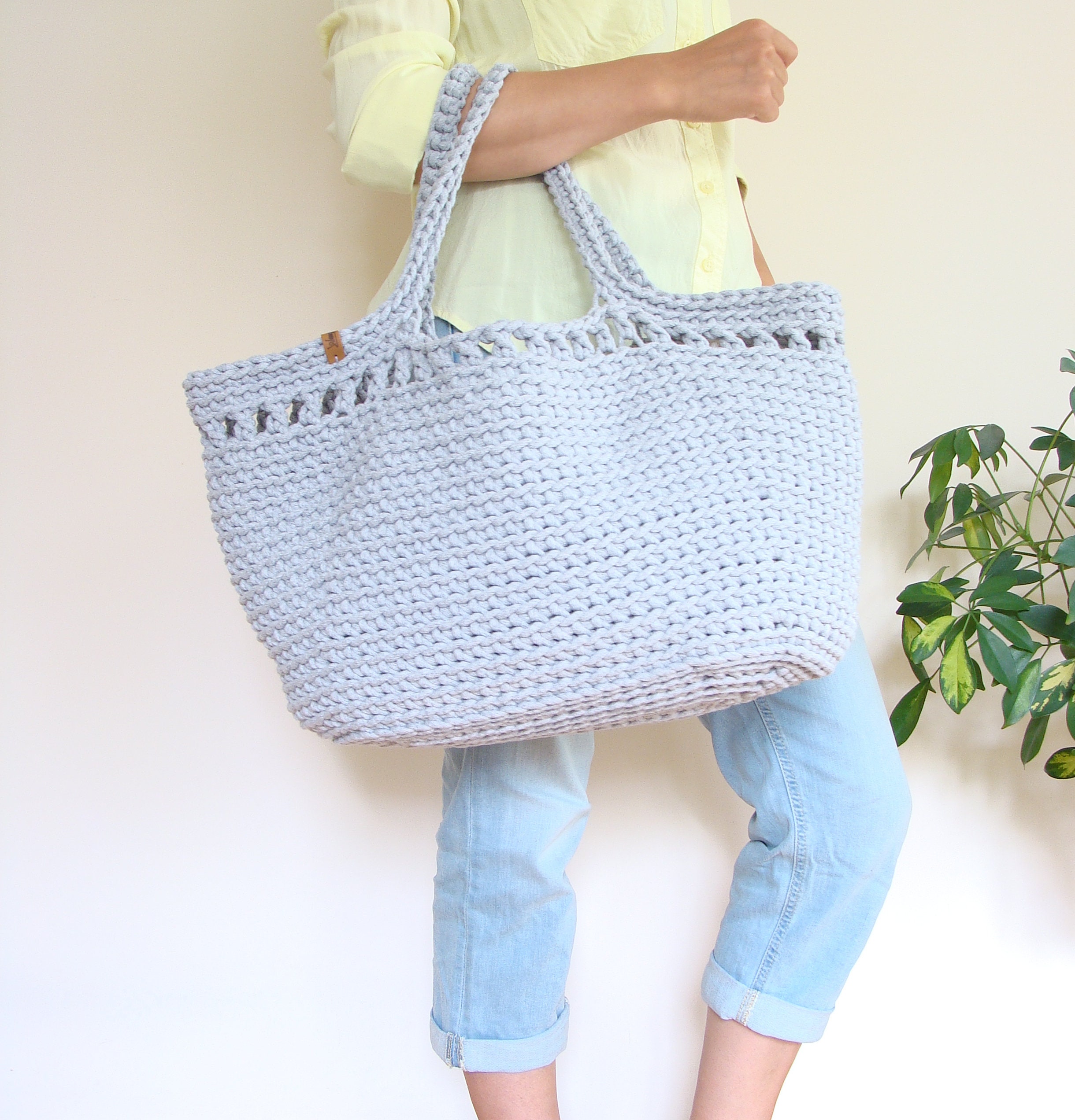 Large Crochet Beach Bag Basket Tote Bag Big Cotton Rope Bag - Etsy