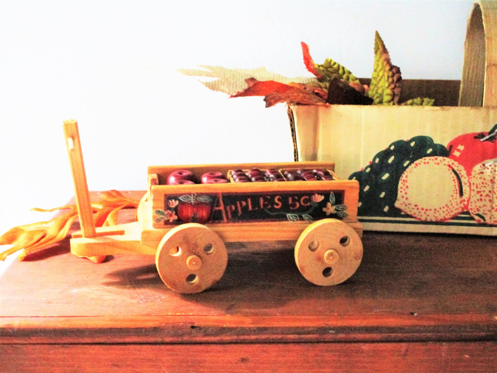 Vintage Wood Wagon Small Tabletop Wagon with Mini Wooden Etsy