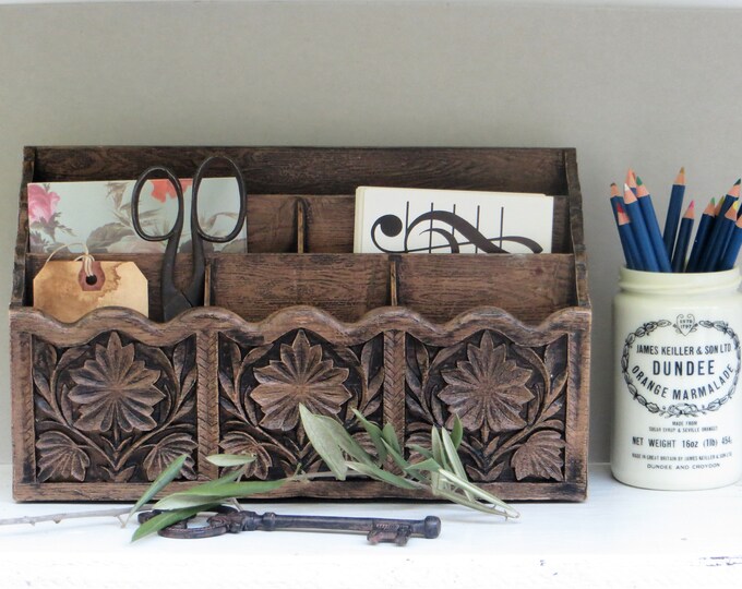 Divided Desk Organizer, Vintage Office, Lerner Melville NY Faux Carved