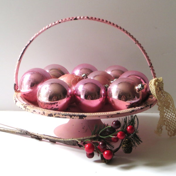 vintage pink glass ornaments set of ten with box shabby pink glass ornaments