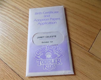 Cabbage Patch Kids Adoption Papers Birth Certificate: CPK Janet Celeste Toddler