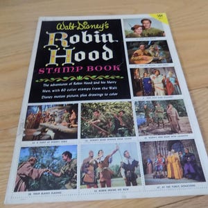 Vintage 1955 Walt Disney's Robin Hood Stamp & Coloring Book