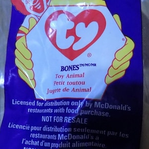 Ty Beanie Babies Baby Bones Dog Vintage McDonald&#39;s Happy Meal Toy Doll Stuffed Animal