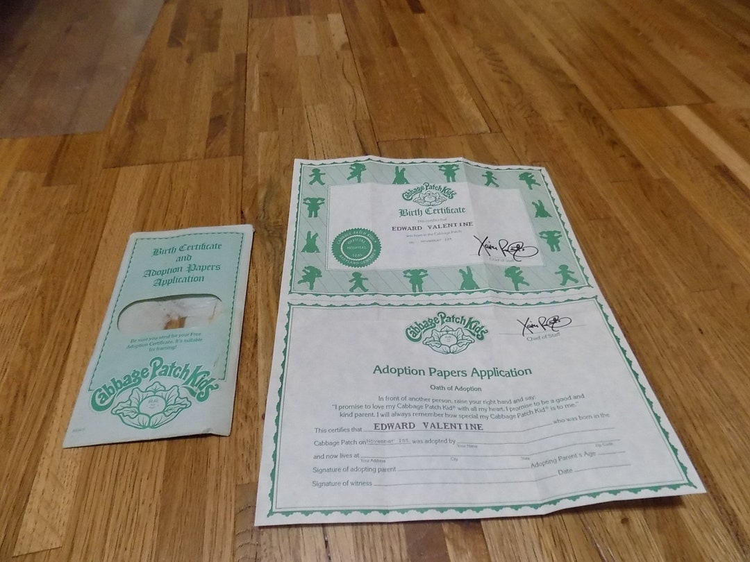 Cabbage Patch Kids Birth Certificate Adoption Papers CPK - Etsy
