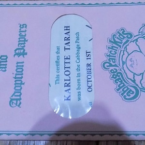 Cabbage Patch Kinderadoptiepapieren Geboorteakte CPK Karlotte Tarah Preemie