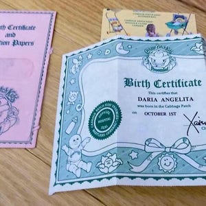 Cabbage Patch Geboorteakte kinderen CPK Daria Angelita Preemie