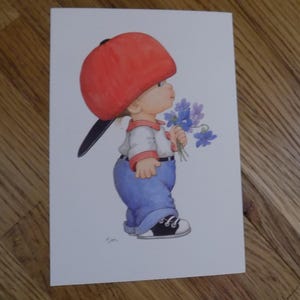 Gorra de béisbol con flores de niño pequeño, papelería, tarjetas, notas, postales vintage, tarjetas Morehead, cartas, papelería, postal