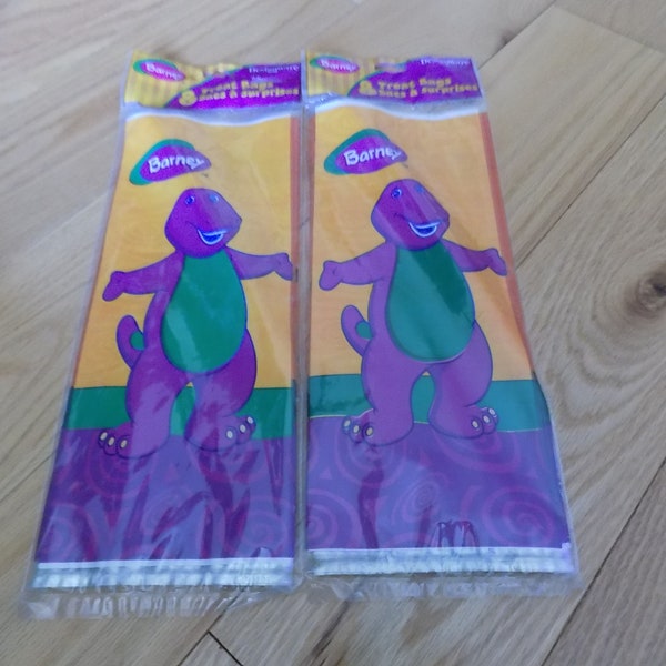 Barney the Dinosaur Birthday Treat Bags Sacs Vintage Party Decor Favors Girls Boys Paper Party Supplies