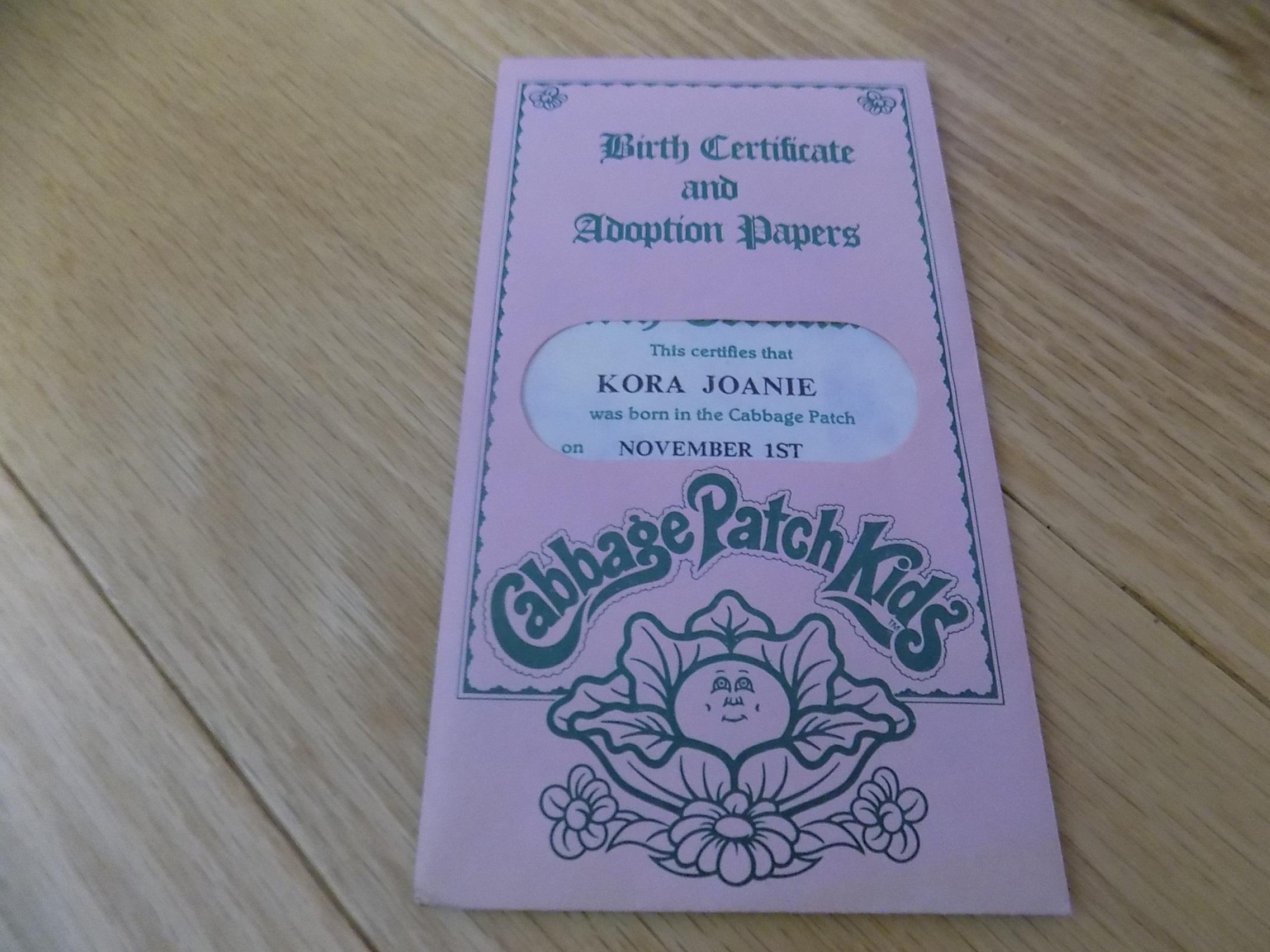 Cabbage patch kids birth certificate hotsell