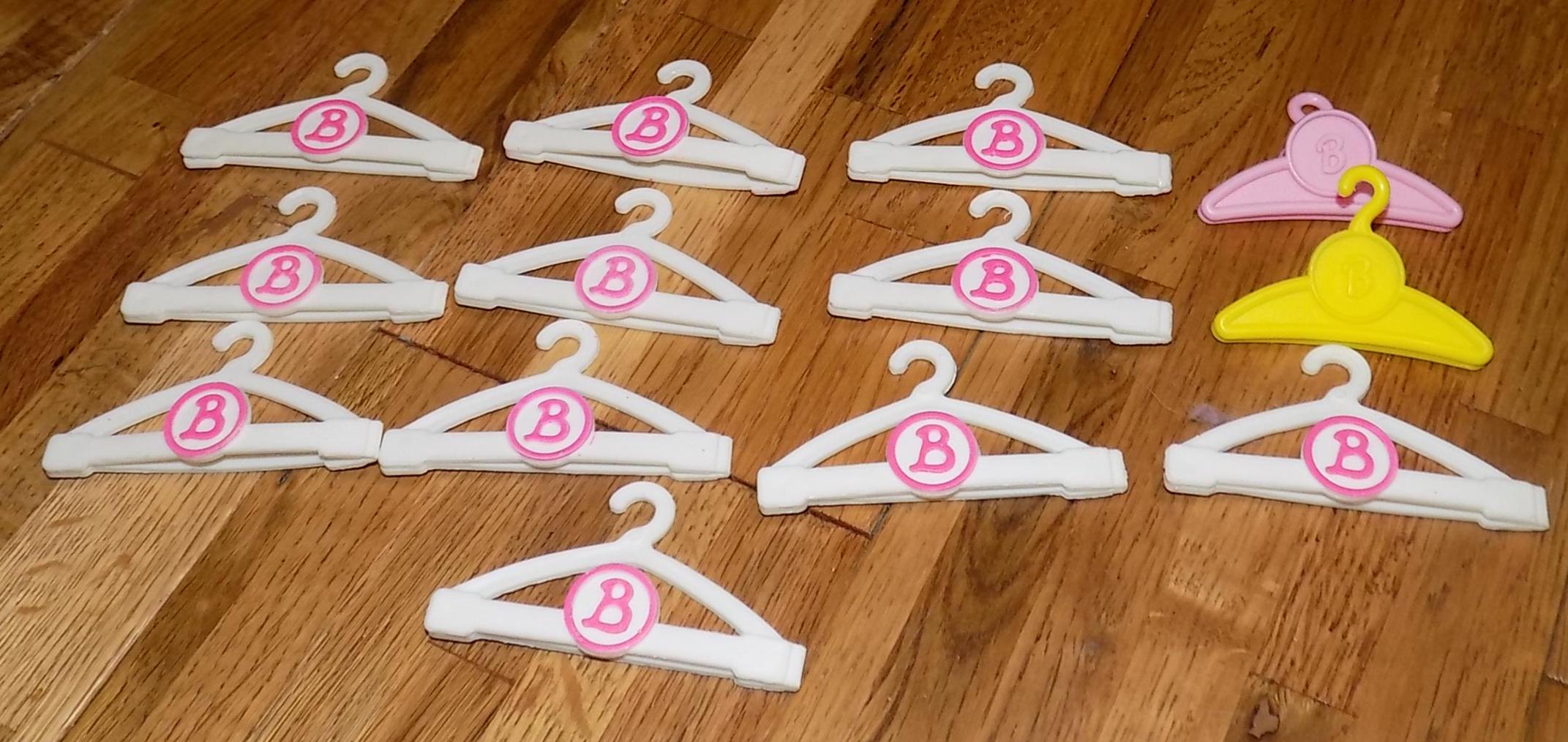 Barbie Hangers Mattel Doll vintage White Yellow Pink Hangers Clothing Accessories lot of 14