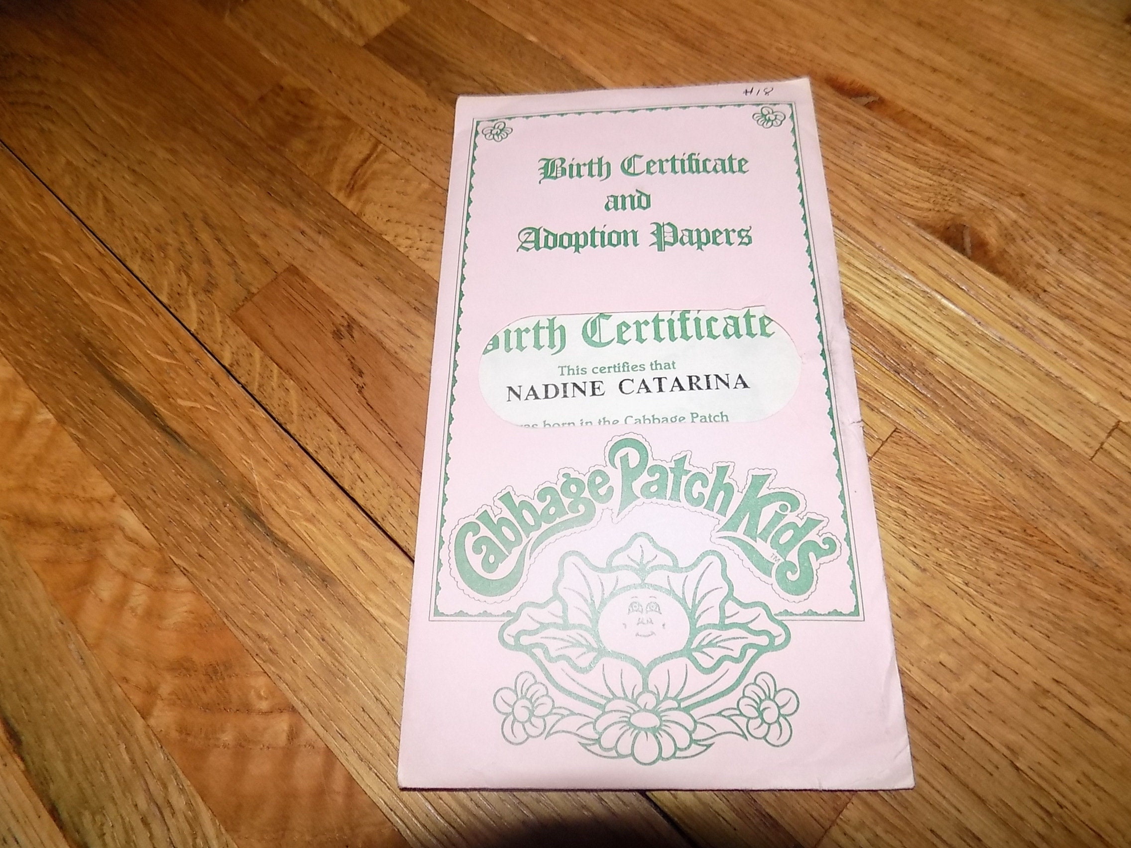 Cabbage Patch Kids Adoption Papers Birth Certificate CPK Nadine