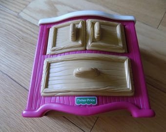 Vintage Fischer-Preis-Familie Puppenhaus Möbel: Kommode Pink Briarberry Bär Set