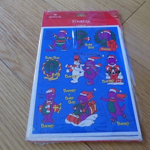 Autocollant vintage BARNEY le dinosaure 4 feuilles 1994, thème de Noël pour bébé Bop, feuille d'autocollants Scapbooking Arts Crafts, neuf