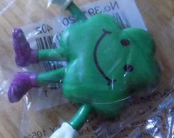Vintage Russ Berrie bendable Action Figure: St Patrick's Day Mr. Smiley Shamrock Four Leaf Clover Plastic Character