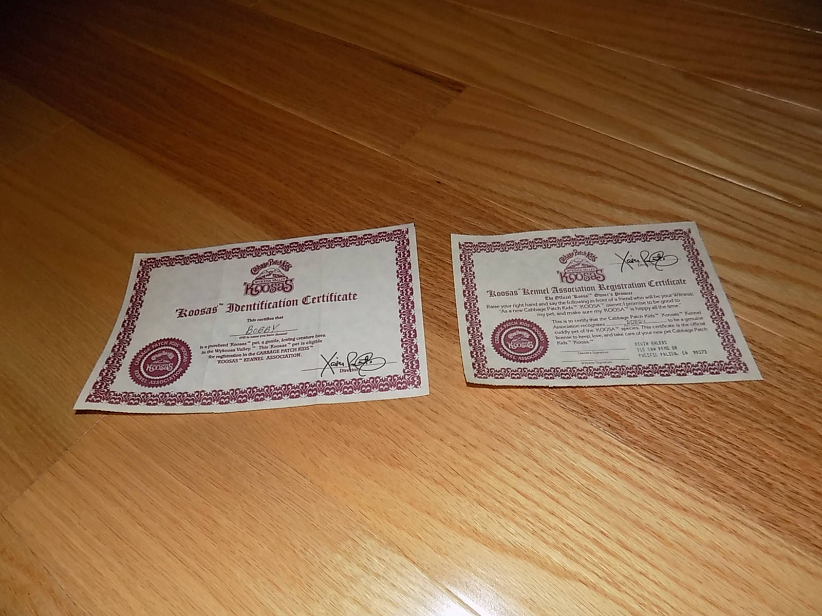 Cabbage Patch Kids Koosas Adoption Papers Birth certificates Etsy