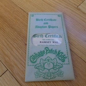 Cabbage Patch Kids Adoption Papers Birth Certificate CPK Ramsey Wal - Etsy