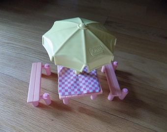 Vintage Fisher Price Loving Family Dollhouse Furniture: Playskool Picnic Table Umbrella