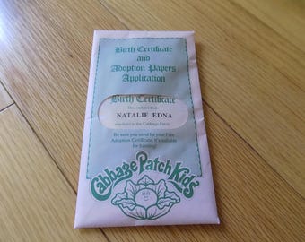 Cabbage Patch Kids Adoption Papers Birth Certificate CPK Natalie Edna
