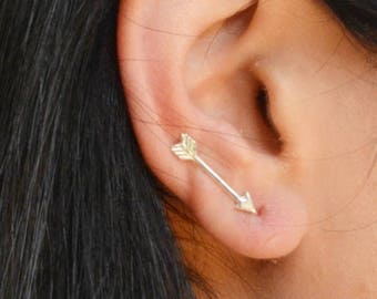 Grimpeur d’oreille flèche, argent sterling boucles d’oreilles, boucles d’oreilles minimalistes, robot d’oreille, bijoux de flèche, cadeau pour elle, tribal-A190