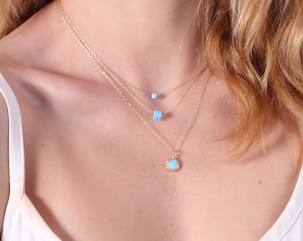 Opal necklace, gold necklace, Opal ball necklace, October opal, simple everyday necklace ,tiny opal necklace, opal jewelry D41
