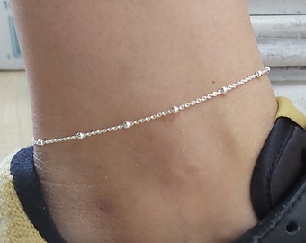 Sterling Silver Dainty Anklet, Summer Anklet, Satellite Chain, Minimalist anklet, Delicate Anklet, Layered anklet