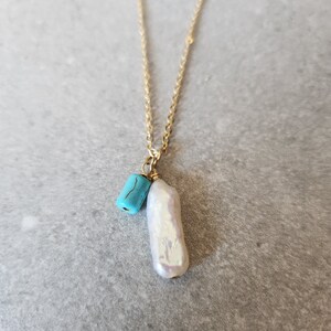 Pearl Turqouise Necklace, Dainty Necklace, Summer Necklace,
