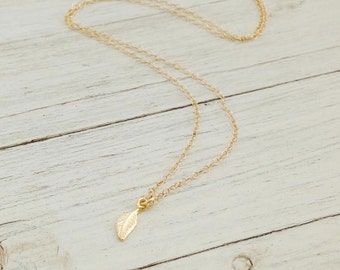 Dainty gold necklace, gold leaf necklace, dainty necklace, simple gold necklace, everyday necklace, tiny necklace,minimal jewelry - D50