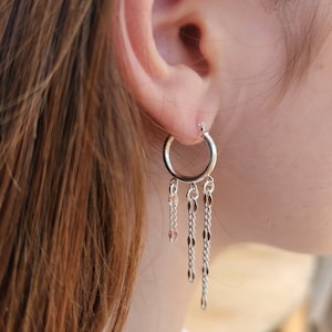 Sterling silver Hoop Earrings,Chain earrings, Dainty Earrings, Silver Hoop Earrings, Chain hoop earrings, Boho earrings