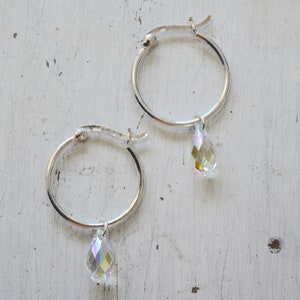 Sterling silver Hoop earrings,Crystal hoop earring, minimalist earrings, dainty earrings, gold filled or sterling silver
