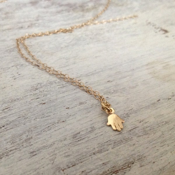 Hamsa necklace, gold hamsa necklace, gold necklace, tiny hamsa necklace, petite jewelry, casual necklace, small petite necklace,luck - 012