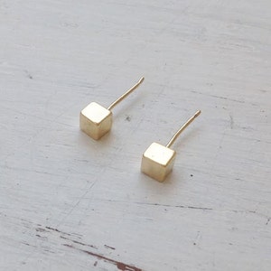 Cube earrings, gold earrings,simple earrings, tiny earrings,minimalist earrings,geometric earrings,gift for women -21120