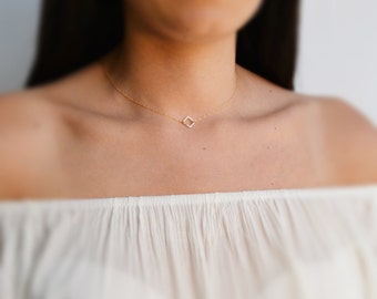 gold necklace, tiny gold necklace, geometric jewelry, geo necklace, simple necklace, dainty necklace, square link necklace,gift - 017 ,