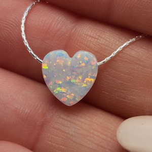 Opal Heart Necklace 14k Gold Filled Chain Necklace White Opal Pendant  - 009.1