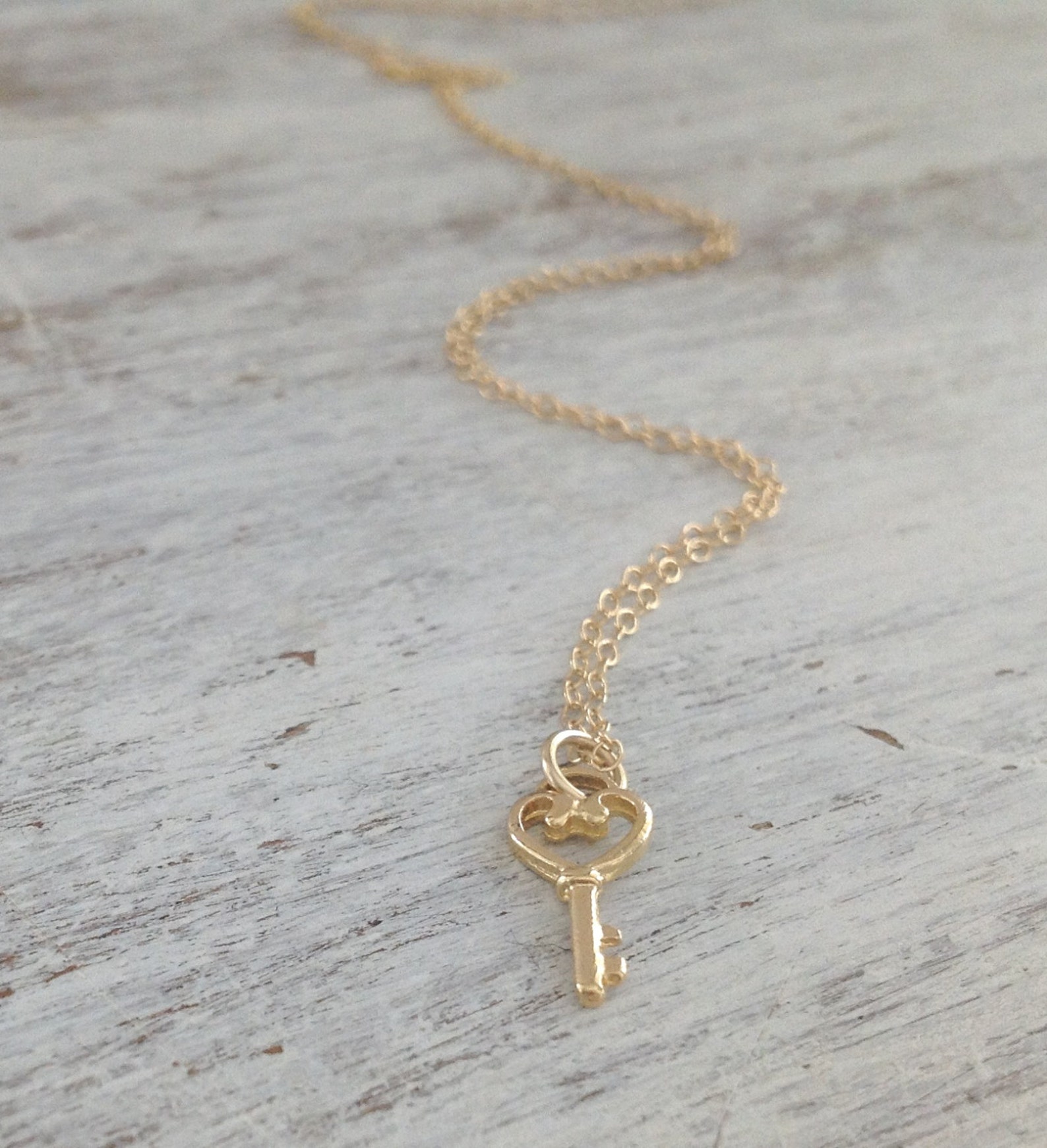 Gold necklace heart key necklace tiny gold necklace simple Etsy
