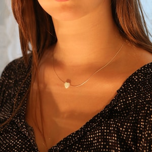 Heart Necklace, Opal Heart Necklace, Dainty Heart Necklace, 14k Gold Filled Chain Necklace White Opal Pendant  - 009.1