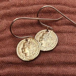 Gold earrings, dangle earrings, coin earrings, minimalist earrings, coin jewelry, simple earrings -D70