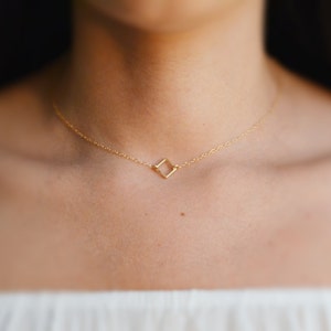 Square necklace, gold necklace, tiny gold necklace, simple necklace, dainty necklace, square link necklace,gift for women- 017