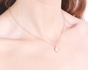 Moonstone Necklace 14k Rose Gold Filled Pendant Natural Moonstone 8mm size