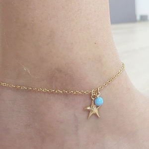 Dainty Gold Anklet,Starfish and Opal Bead Anklet,Gold Filled anklet,Minimalist anklet,Summer Anklet For Women Girl