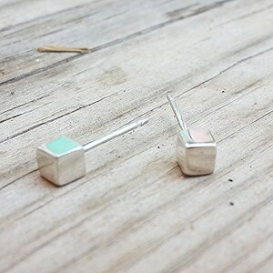 Sterling silver earrings,Square earrings, simple earrings,tiny earrings,minimalist earrings,silver studs -21120