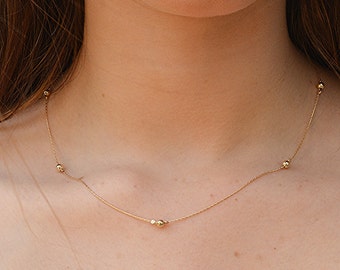 Dainty gold necklace,gold necklace,satellite necklace,minimalist delicate necklace,gold beaded necklace,layering necklace,gold filled-21228