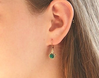 Emerald earring,Gold earrings,dangle gold earrings,dainty earrings, green emerald earrings,gift for women,delicate earrings.silver earrings