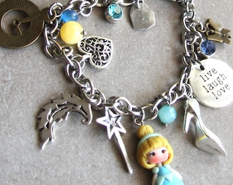 cinderella Bracelet,polymerclay doll, Disney Princess, daughter gift, kawaii princess, disney lovers, stainless steel bracelet