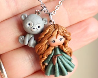 Merida Disney, Tonpuppe, kawaii, Edelstahl Halskette, Sammlerstück, Miniatursammlung, Tonfigur, Zingara Creativa