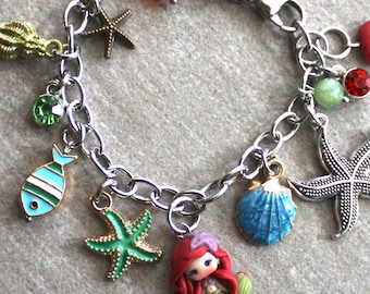 ariel disney doll bracelet,stainless steel,princess, kawaii charms polymer clay,zingara creativa